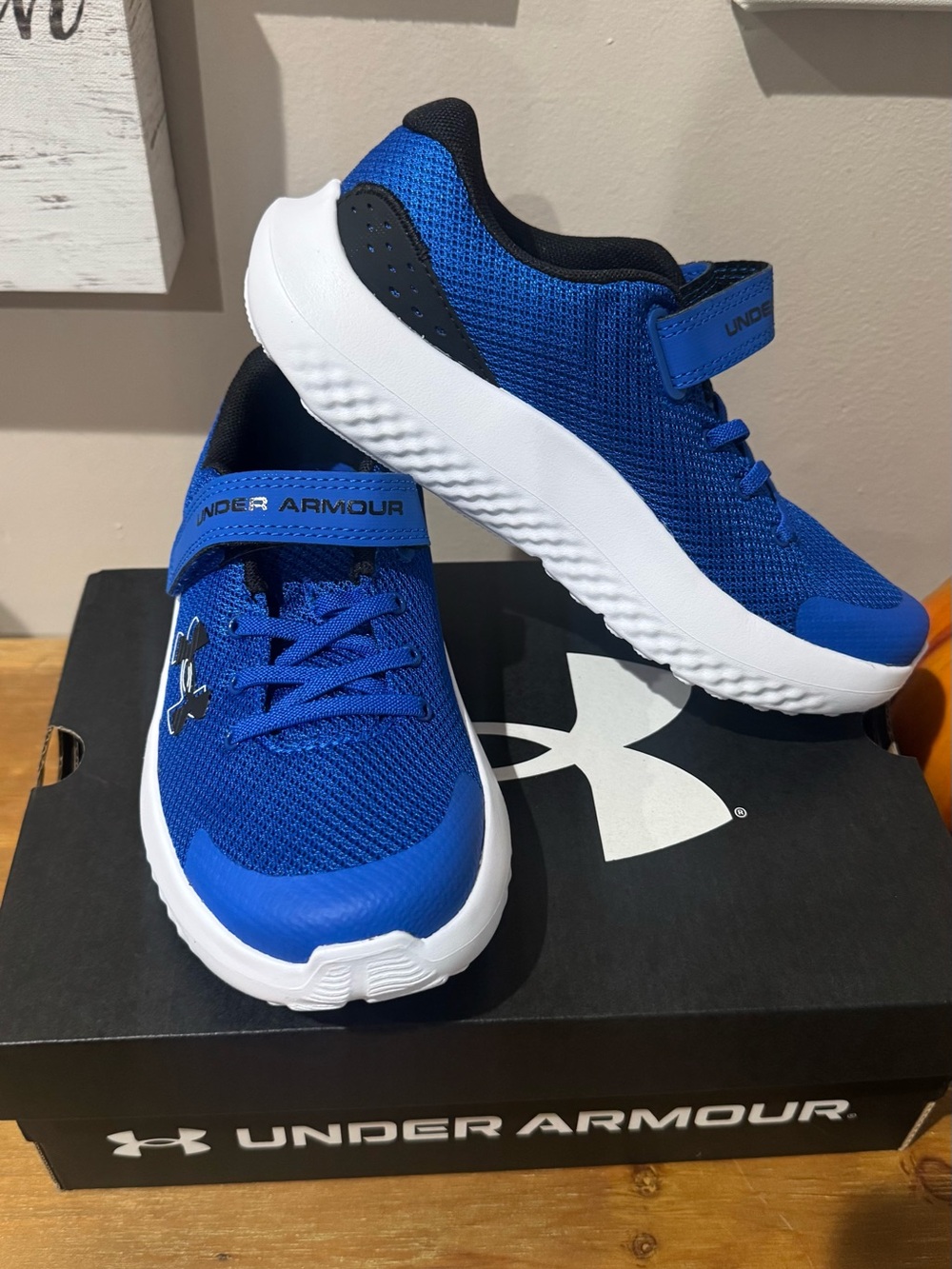 NWT Under Armour Kids Blue and Black Slip-On Athletic Sneakers
